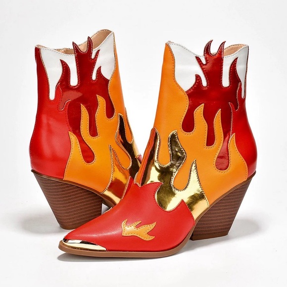 Cape Robbin Western Flame Cowgirl Ankle Boots in red and orange, Size 7.5 - Picture 2 of 7